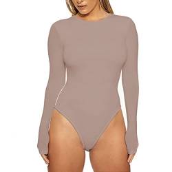 Faringoto Damen Basic Casual Bottoming Shirt Langarm Enge Einteiler Anzug, coffee, 38 von Faringoto