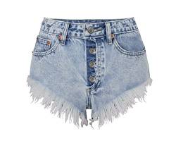 Faringoto Damen-Jeans-Shorts mit hoher Taille, Saum, 6689, S von Faringoto