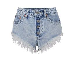 Faringoto Damen-Jeans-Shorts mit hoher Taille, Saum, 6689, XS von Faringoto