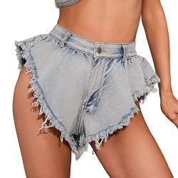 Faringoto Denim Shorts Damen Shredded High Waist Loose Fransen Jeans S-XXL, 6011, XXL von Faringoto