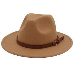 Faringoto Fedora Hut Damen Wollfilz Vintage Kirche Damen Hut Unisex breite Krempe, camel, M von Faringoto