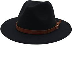 Faringoto Fedora Hut Damen Wollfilz Vintage Kirche Damenhut Unisex breite Krempe, Schwarz , M von Faringoto