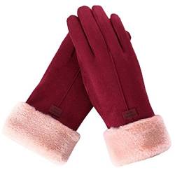 Faringoto Handschuhe für Damen, warm im Winter, verdickte Plüsch-Touchscreen-Handschuhe, Reit-Samt-Handschuhe, Rot/Ausflug, einfarbig (Getaway Solids), Einheitsgröße von Faringoto