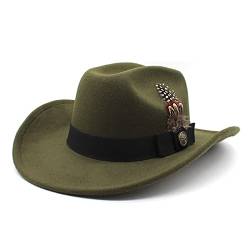 Faringoto Herren Feder Fedora Weite Krempe Hut Vintage Jazz Hut Paar Hut Western Cowboy Hut, Army Grün, One size von Faringoto