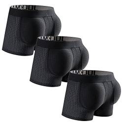 Faringoto Herren Gepolsterte Unterwäsche Mesh Boxer Buttoceks Lifter Enlarge Butt Push Up Pad Unterhose, 3 Schwarz, L von Faringoto