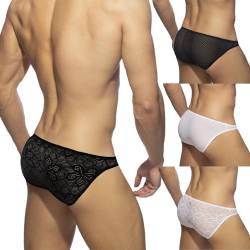 Faringoto Herren Low Rise Sexy Bikini Nylon Spitze Transparent Slip Unterwäsche, 4 Paar, Medium von Faringoto