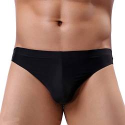 Faringoto Herren Sexy Unterwäsche Eisseide Tanga Niedrige Taille Nahtlos Atmungsaktiv Bikini Slip, Schwarz , L von Faringoto