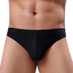 Faringoto Herren Sexy Unterwäsche Eisseide Tanga Niedrige Taille Nahtlose Bikini Slip, Schwarz , L von Faringoto