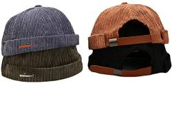 Faringoto Herren Skullies & Beanies Docker Hat Herren Trawler Fisherman Beanie Brimless Cap Rolled Cuff Retro Sailor Cap, Camel+Blau+Armeegrün+Schwarz, Einheitsgröße von Faringoto