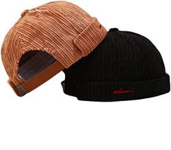 Faringoto Herren Skullies & Beanies Docker Hat Herren Trawler Fisherman Beanie Brimless Cap Rolled Cuff Retro Sailor Cap, Schwarz + Kamel, Einheitsgröße von Faringoto