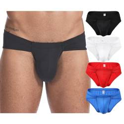 Faringoto Herren Slip aus Eisseide, niedrige Taille, atmungsaktiv, sexy Tanga, Bikini-Unterwäsche (4 Stück), 4 Farben, Large von Faringoto