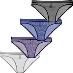 Faringoto Herren Unterwäsche Jockstrap Transparent Stretch Mini Bikini Tanga Tasche, Schwarz + Grau + Violett + Marineblau, L von Faringoto