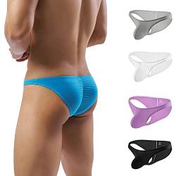 Faringoto Herren Unterwäsche Niedrige Taille Eisseide Herren Slip Durchscheinend Bikini, Grau + Weiß + Lila + Schwarz + Blau, S von Faringoto