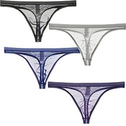 Faringoto Ice Silk Thongs für Herren, Herren-Unterwäsche, T-Rücken, Tanga, G-String, Schwarz + Grau + Violett + Marineblau, L von Faringoto