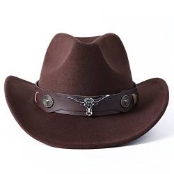 Faringoto Klassischer Damen-Cowboy-Cowgirl-Hut, Filzhut für Herren, braun, One size von Faringoto