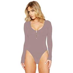 Faringoto Langarm Body Mit Ausschnitt Damen Langarm Body Mit Reißverschluss Langarm Eleganter Tanz Body String von Faringoto