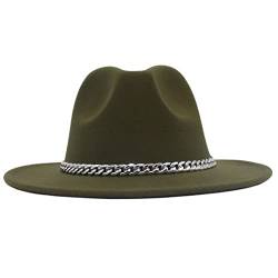 Faringoto Modischer Fedora-Hut mit breiter Krempe, für Damen, Herbst, Winter, Herren, Panama, Army Grün, M von Faringoto