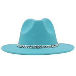 Faringoto Modischer Fedora-Hut mit breiter Krempe, für Damen, Herbst, Winter, Herren, Panama, seeblau, M von Faringoto