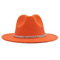 Faringoto Modischer Fedora-Hut mit breiter Krempe für Damen, Herbst, Winter, Herren, Panama, Orange, 58 von Faringoto