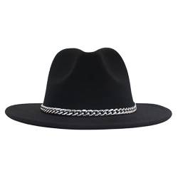 Faringoto Modischer Fedora-Hut mit breiter Krempe für Damen, Herbst, Winter, Herren, Panama, Schwarz , L von Faringoto