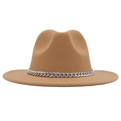 Faringoto Modischer Fedora-Hut mit breiter Krempe für Damen, Herbst, Winter, Herren, Panama, camel, 58 von Faringoto