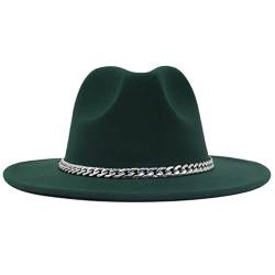 Faringoto Modischer Fedora-Hut mit breiter Krempe für Damen, Herbst, Winter, Herren, Panama, dunkelgrün, 58 von Faringoto