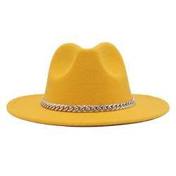 Faringoto Modischer Fedora-Hut mit breiter Krempe für Damen, Herbst, Winter, Herren, Panama, gelb, M von Faringoto