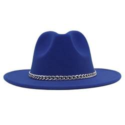 Faringoto Modischer Fedora-Hut mit breiter Krempe für Damen, Herbst, Winter, Herren, Panama, königsblau, 58 von Faringoto