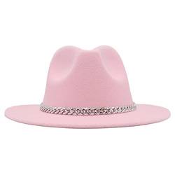 Faringoto Modischer Fedora-Hut mit breiter Krempe für Damen, Herbst, Winter, Herren, Panama, rose, M von Faringoto