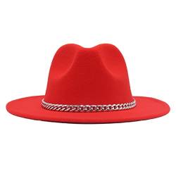 Faringoto Modischer Fedora-Hut mit breiter Krempe für Damen, Herbst, Winter, Herren, Panama, rot, M von Faringoto