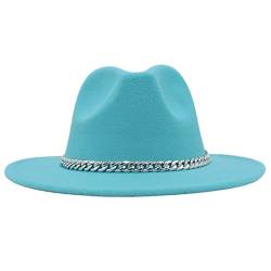 Faringoto Modischer Fedora-Hut mit breiter Krempe für Damen, Herbst, Winter, Herren, Panama, seeblau, 58 von Faringoto