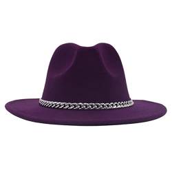 Faringoto Modischer Fedora-Hut mit breiter Krempe für Damen, Herbst, Winter, Herren, Panama, violett, 58 von Faringoto