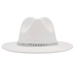 Faringoto Modischer Fedora-Hut mit breiter Krempe für Damen, Herbst, Winter, Herren, Panama, weiß, 58 von Faringoto