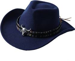 Faringoto Outdoor Hut mit Sonnenblende Gestrickter Cowboyhut für Herren Damen Klassisch Marineblau, marineblau, Einheitsgröße von Faringoto