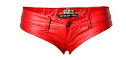 Faringoto Rot Mädchen Low Rise Stretch PU-beschichtete Kunstleder-Hotpants mit Knopf und Reißverschluss von Faringoto