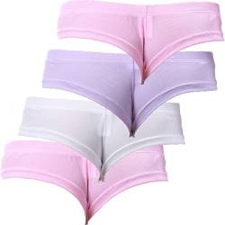 Faringoto Sexy Shorts Unterhose Herren Rippstoff Trunks Unterwäsche U Pouch, Weiß, 2 x Rosa, Violett, 42 von Faringoto