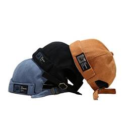 Faringoto Vintage Docker Cap Brimless Hat Solid Hip-Hop Soft Brimless Cap, Schwarz, Blau, Khaki, Einheitsgröße von Faringoto