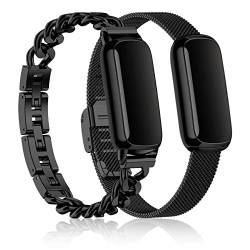 Farluya 2 Stück, kompatibel mit Fitbit Luxe-Armbändern, schlankes Metallband, Edelstahl, verstellbare Armbänder, Ersatzbänder für Fitbit Luxe Smartwatch für Damen und Herren, schwarz von Farluya