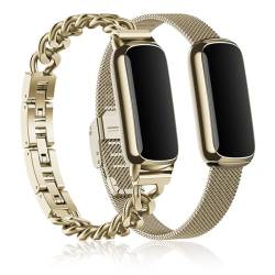 Farluya 2 Stück, kompatibel mit Fitbit Luxe-Bändern, schlankes Metallband, Edelstahl, verstellbare Armbänder, Ersatzbänder für Fitbit Luxe Smartwatch für Damen und Herren, Champagner-Gold von Farluya