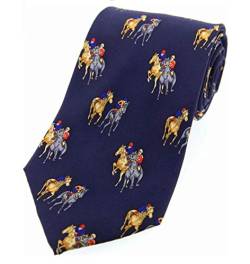 Farm Cottage Brands Luxus Marineblau Seide Krawatte mit Pferde Being von Their Jockeys von Farm Cottage Brands