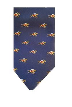 Marineblaue gewebte Seidenkrawatte mit Jockeys Rennpferden bedeckt die Krawatte, blau, One size von Farm Cottage Brands