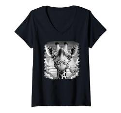 Damen Frauen Retro Giraffe Grafik Niedlich Sommer Tier Wildtire T-Shirt mit V-Ausschnitt von Farm n' Fancy