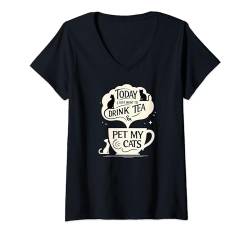 Damen Tee Kuscheln Katzen Niedlich Trinker Frauen Katze Liebhaber T-Shirt mit V-Ausschnitt von Farm n' Fancy