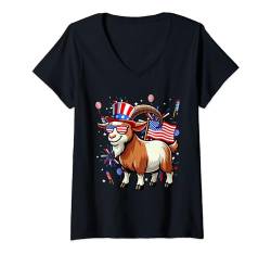 Damen Goat Sunglasses Flag 4th Of July Lover Farmer Patriotic T-Shirt mit V-Ausschnitt von Farmer 4th Of July Costume