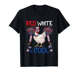 Red White And Cool Costume Chicken Sunglasses 4th July T-Shirt von Farmer 4th Of July Costume