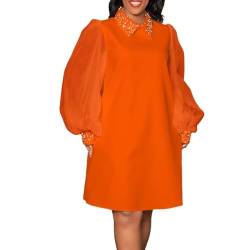 FaroLy Damen Plus Size Freizeitkleid mit Langen Ärmeln Mode Transparente Mesh Puffärmel Kleider Afrikanische Party Abendkleider (Color : Orange, Size : XL) von FaroLy