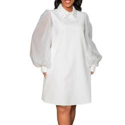 FaroLy Damen Plus Size Freizeitkleid mit Langen Ärmeln Mode Transparente Mesh Puffärmel Kleider Afrikanische Party Abendkleider (Color : White, Size : XXL) von FaroLy