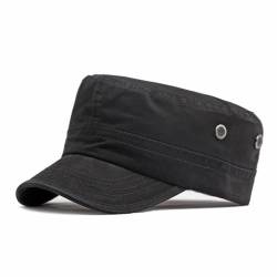 Fasbys Unisex Militärmütze Herren Damen Baumwolle Twill Flache Oberseite Baseball Kappe Verstellbare Täglich Cadet Hut, Style5-black, Einheitsgröße von Fasbys