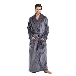 FashGudim Herren Bademäntel groß und groß in voller Länge Plüsch Fleece lange Robe Schal Kragen warm Winter Männer Bademantel(Grau,6XL) von FashGudim