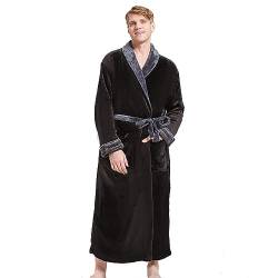 FashGudim Herren Bademäntel groß und groß in voller Länge Plüsch Fleece lange Robe Schal Kragen warm Winter Männer Bademantel(Schwarz/Grau,4XL) von FashGudim